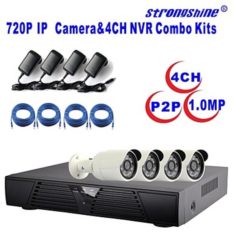 IP Camera with 720P/Infrared/Waterproof and 4CH  H.264 NVR Combo Kits  